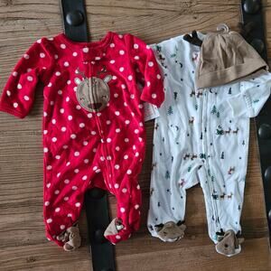 Carter's Christmas Infant Girl Footie Bundle sz 3M